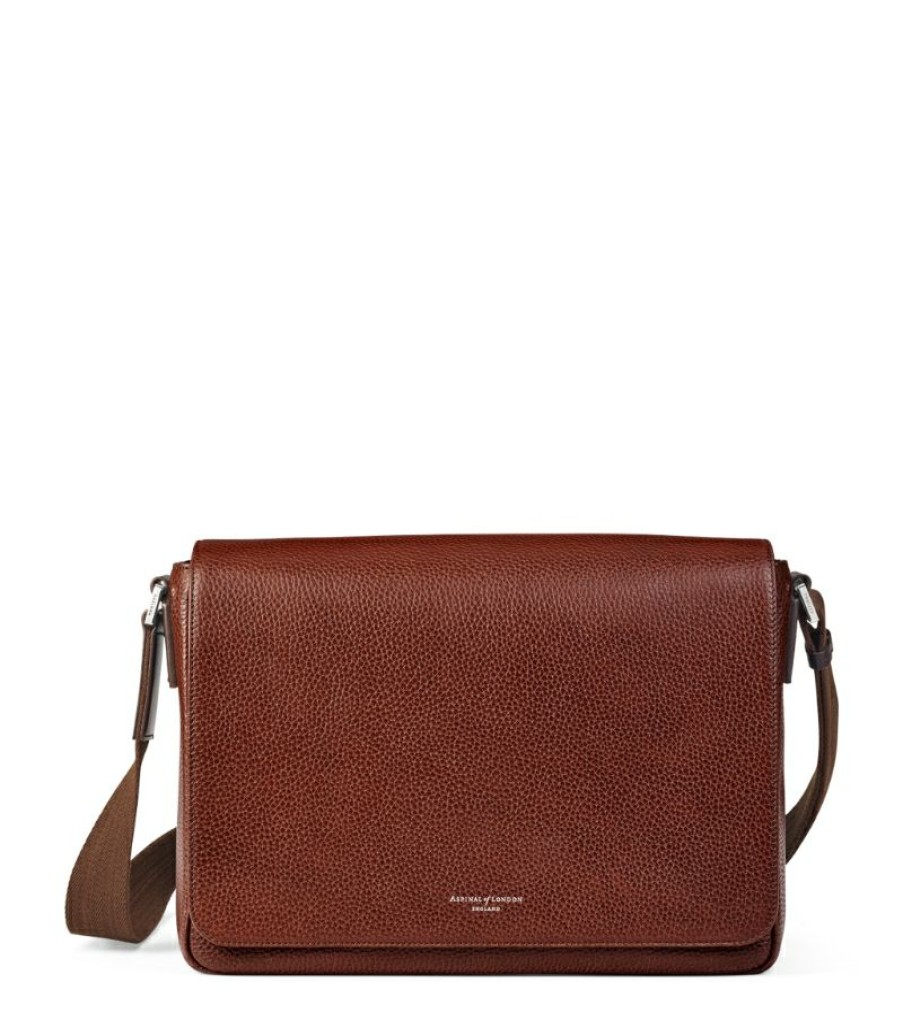 Men * | Featured Aspinal Of London Leather Reporter Messenger Bag