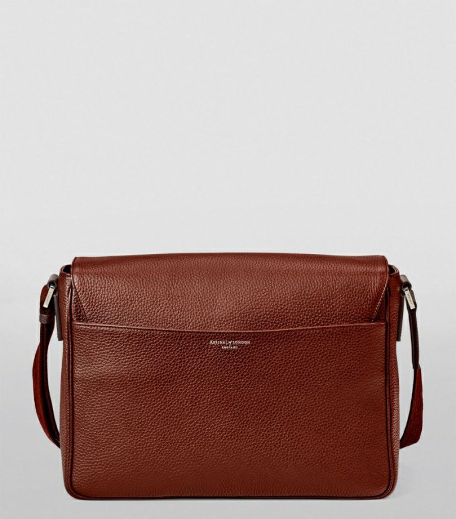 Men * | Featured Aspinal Of London Leather Reporter Messenger Bag