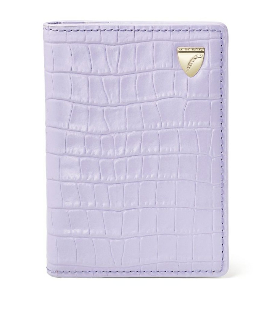 Women * | Quality Guarantee Aspinal Of London Croc-Embossed Leather Card Holder