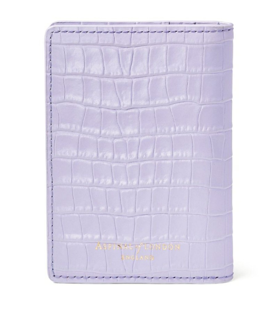 Women * | Quality Guarantee Aspinal Of London Croc-Embossed Leather Card Holder