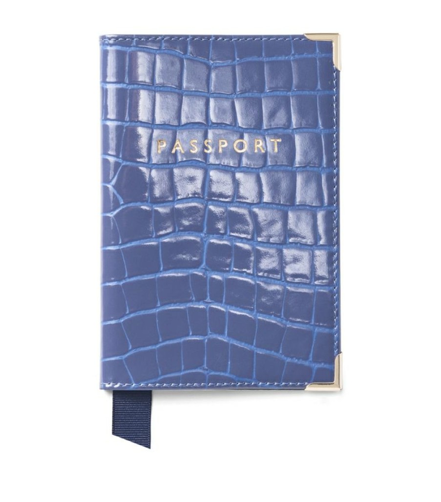 Travel Accessories * | Closeout Sale Aspinal Of London Croc-Embossed Leather Passport Cover