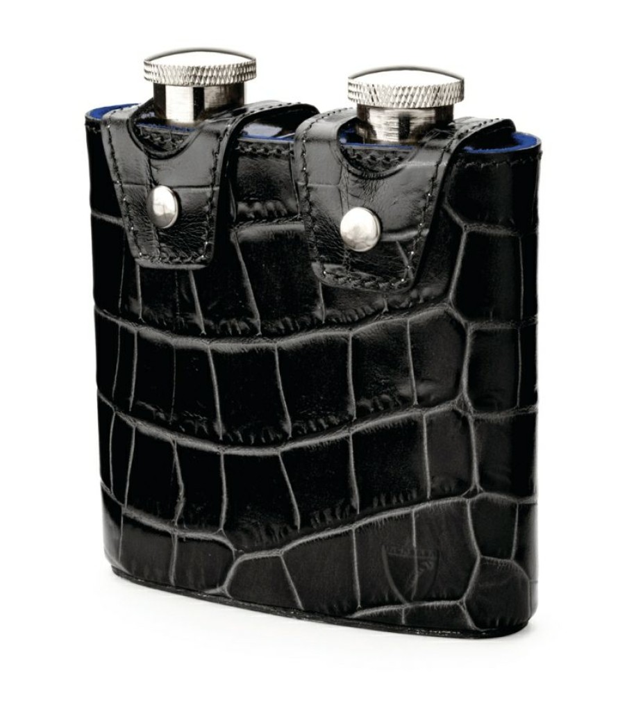 Aspinal Of London * | Shoping Aspinal Of London Croc-Embossed Leather Double Hip Flask