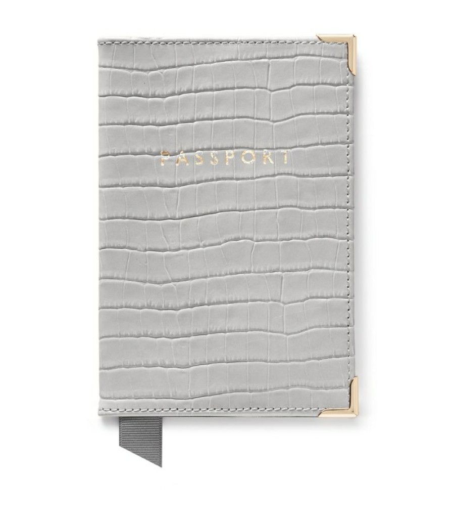 Travel Accessories * | Reliable Quality Aspinal Of London Croc-Embossed Leather Passport Cover