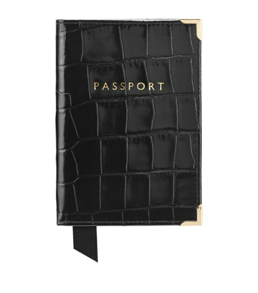 Travel Accessories * | Crazy Deals Aspinal Of London Croc-Embossed Leather Passport Cover