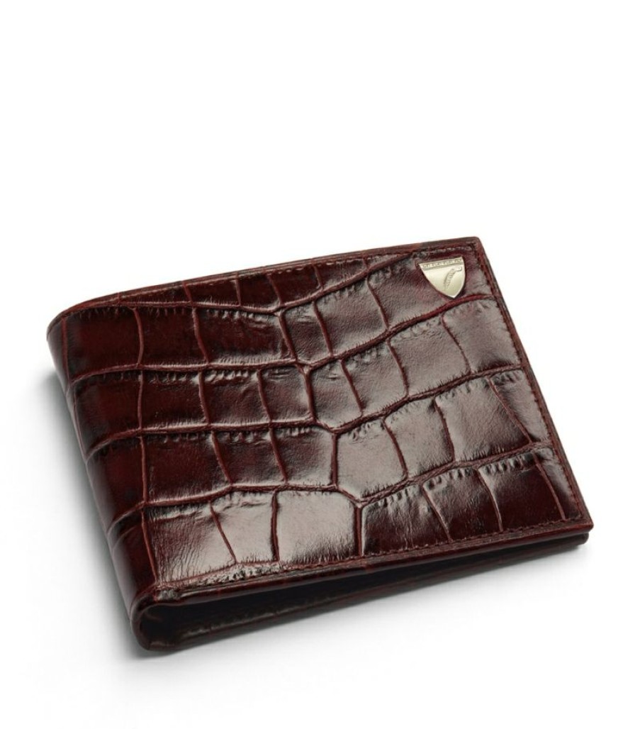 Men * | Quality Guarantee Aspinal Of London Croc-Embossed Leather Bifold Wallet