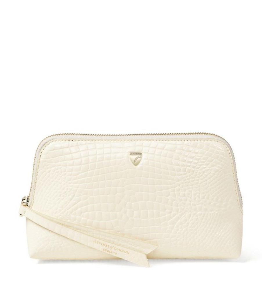 Make-Up Bags * | Reasonable Price Aspinal Of London Small Croc-Embossed Leather Essential Cosmetic Case