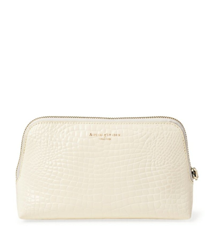 Make-Up Bags * | Reasonable Price Aspinal Of London Small Croc-Embossed Leather Essential Cosmetic Case