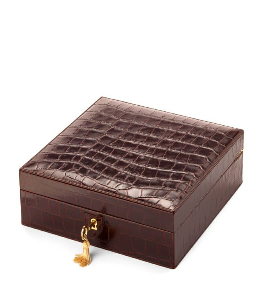 Jewellery Boxes * | Hot Sell Aspinal Of London Croc-Embossed Leather Watch Roll