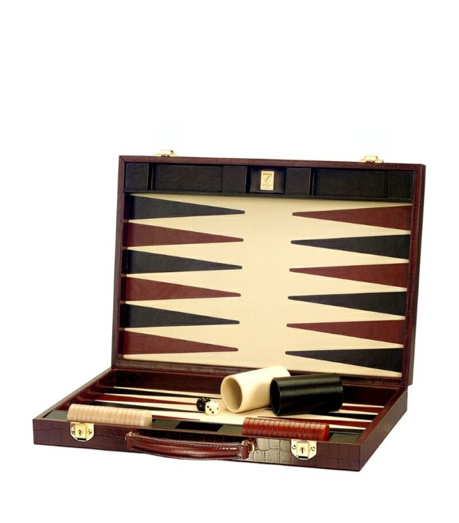 Aspinal Of London * | Closeout Sale Aspinal Of London Croc-Embossed Leather Backgammon Set