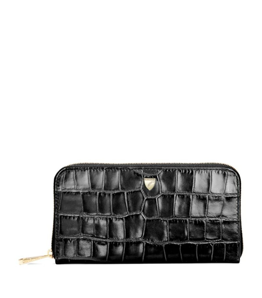 Women * | New Arrivals Aspinal Of London Croc-Embossed Continental Wallet