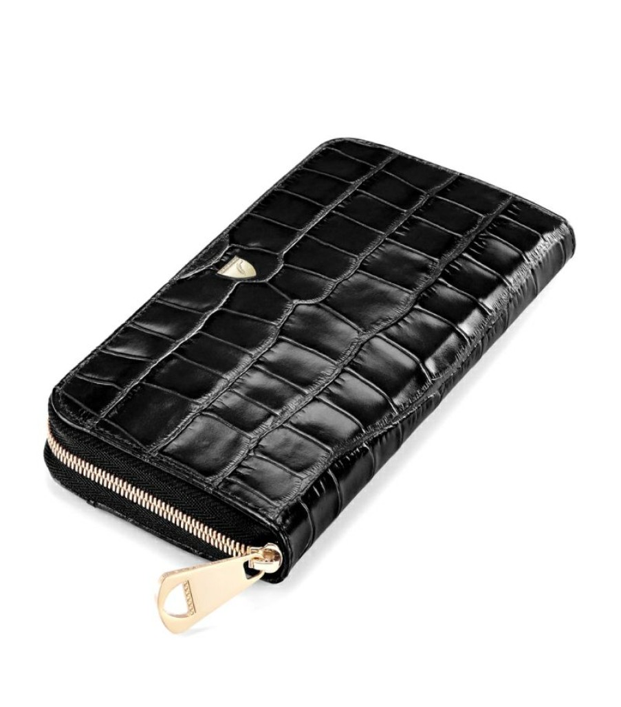 Women * | New Arrivals Aspinal Of London Croc-Embossed Continental Wallet